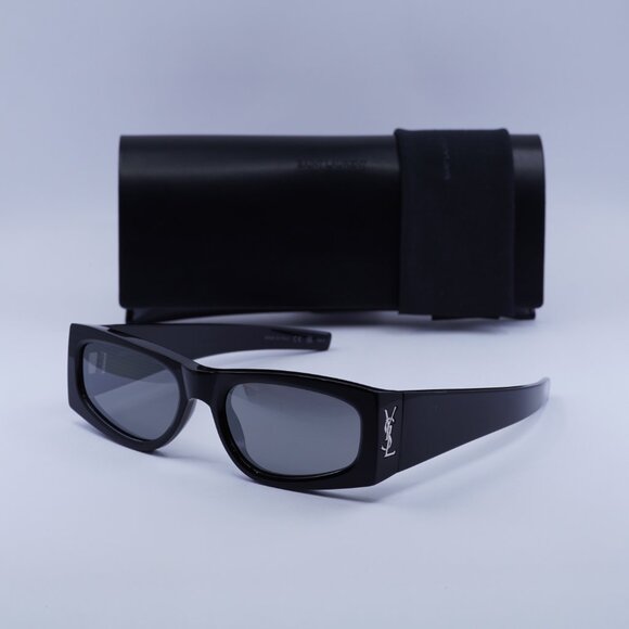 Saint Laurent SLM140 002 Sunglasses Shiny Black Rectangle Frame, Grey Lenses main image 10